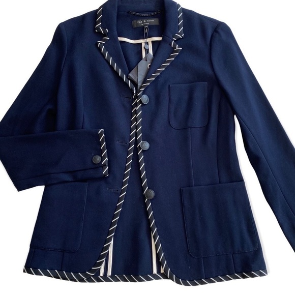 NWT rag & bone Navy Blue Redgrave Whipstitch Cotton Blazer Size 6 - Picture 4 of 15
